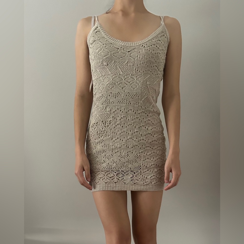 Altar’d estate crocheted beige mini dress